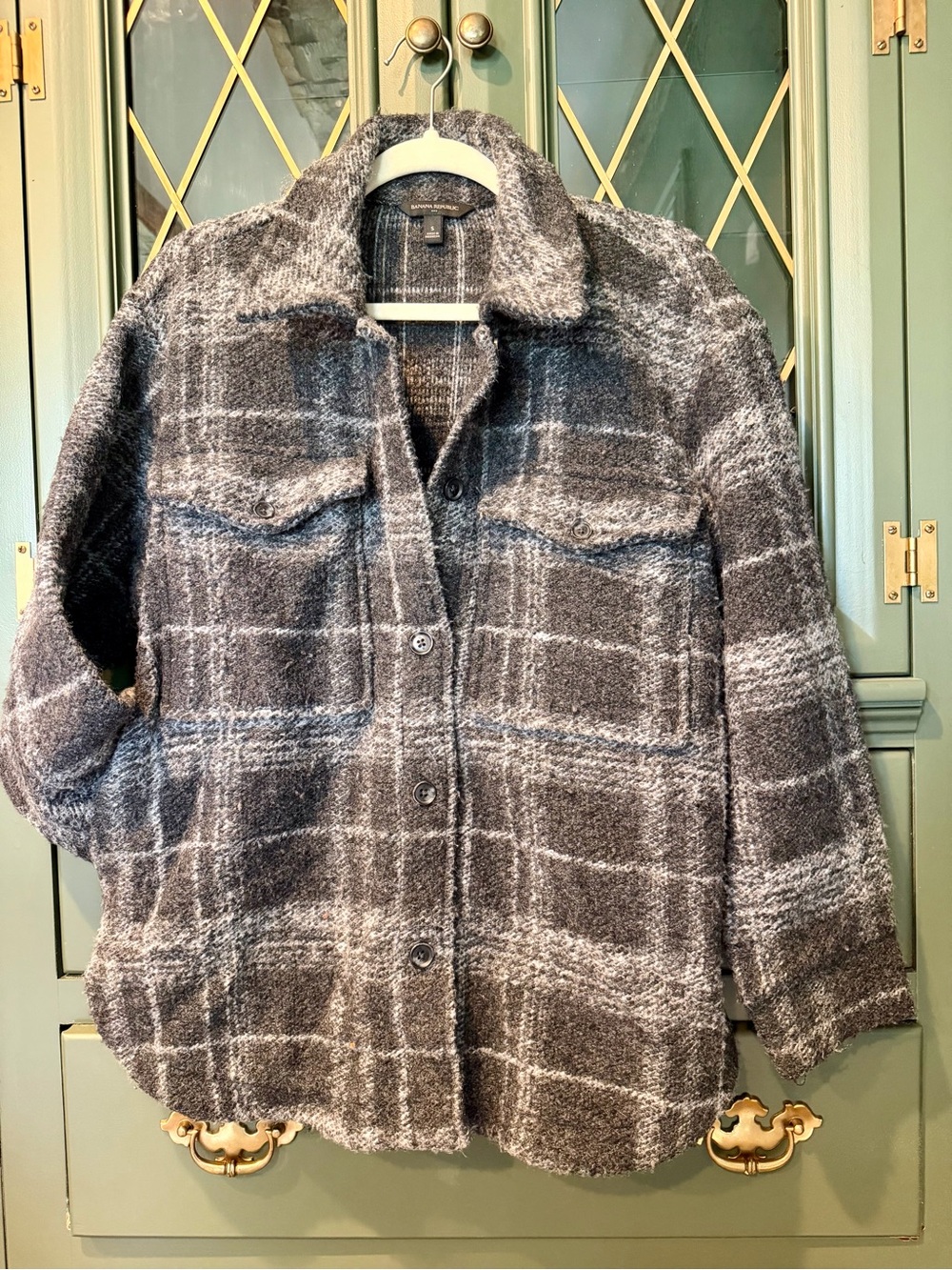 Banana Republic Gray Plaid Utility Shacket